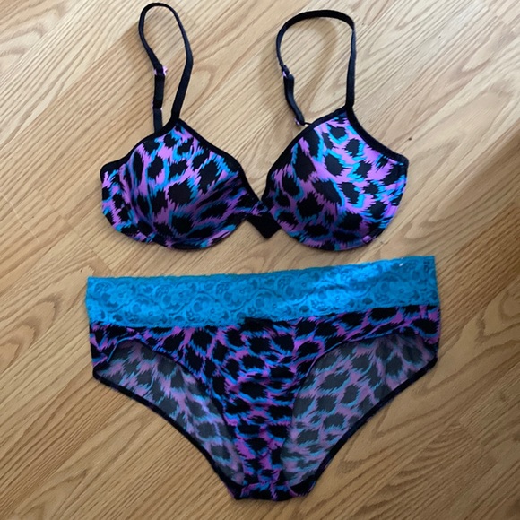 Purple, Black & Blue Bra Set by Xhileration sz 36D/M - Picture 1 of 6